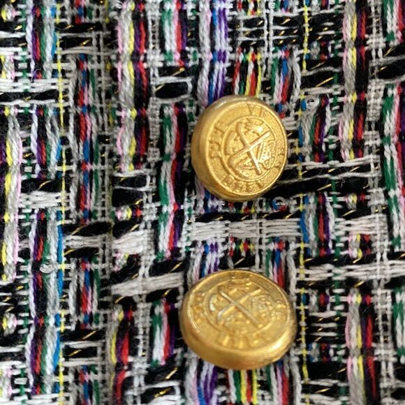 𝅺jacket Society cropped tweed Lurex fringe gold buttons tailored blazer Sz S - Picture 15 of 15